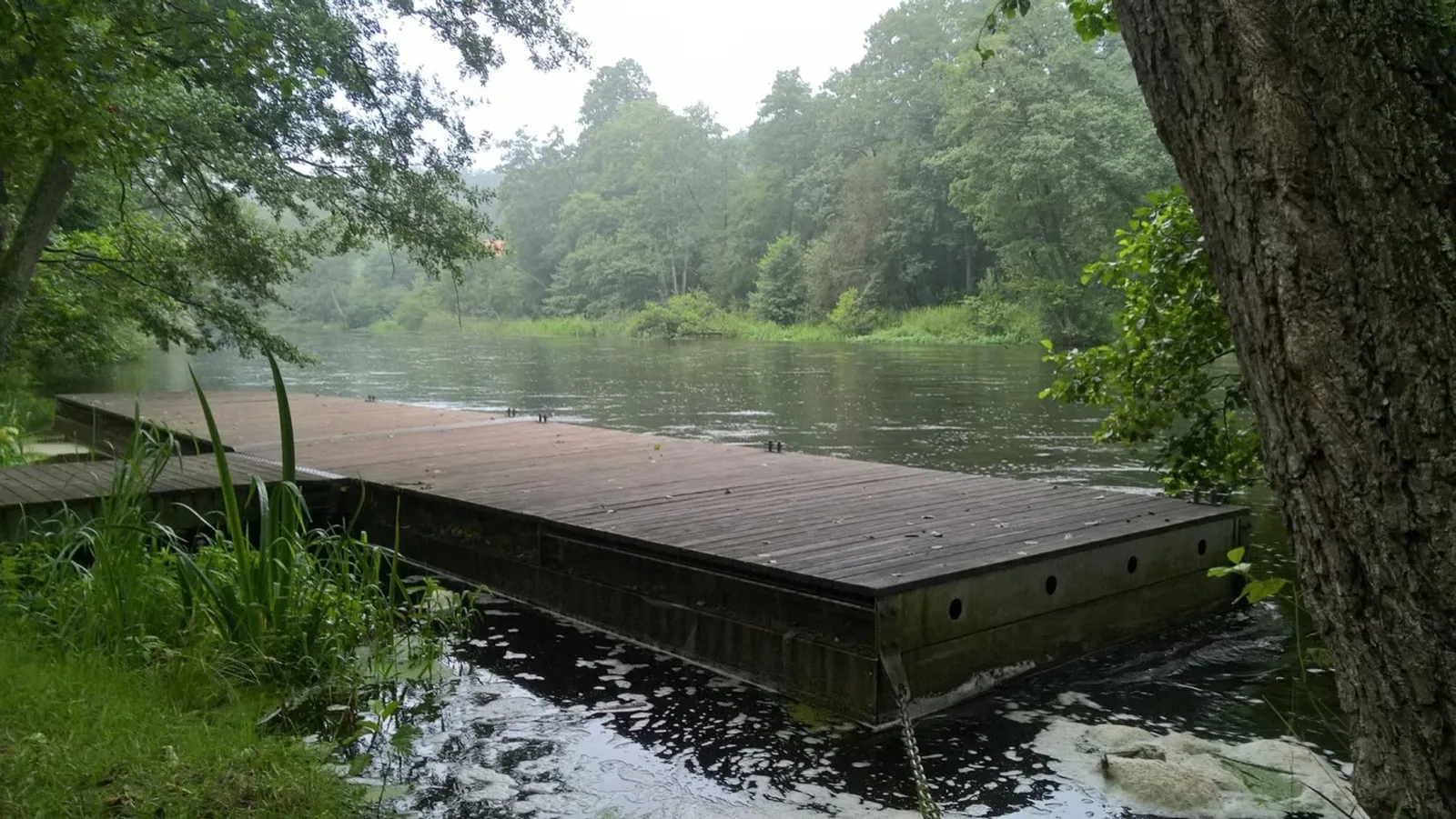 Ein Steg an der Brda an einem bewölkten Tag